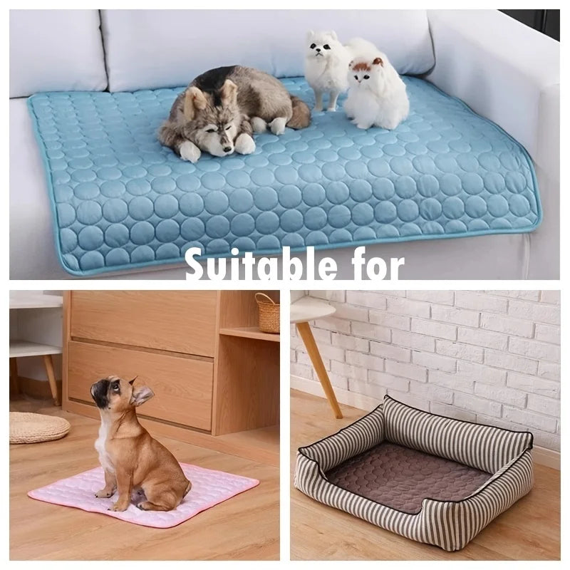 Self-Cooling Dog Mat for Summer – Washable Ice Silk Pad for Dogs