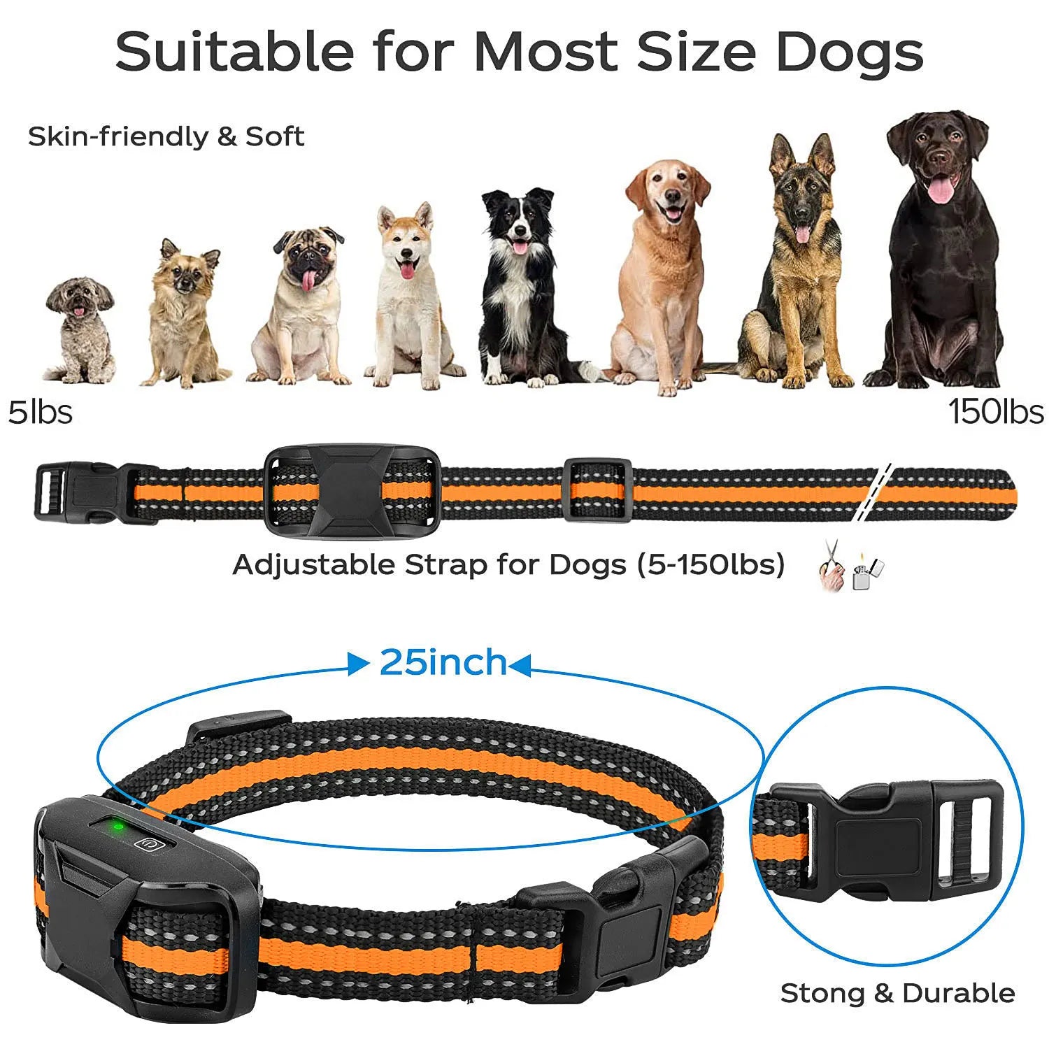 3300FT waterproof rechargeable dog training collar with remote, featuring beep, vibration, and shock modes for small, medium, and large dogs.