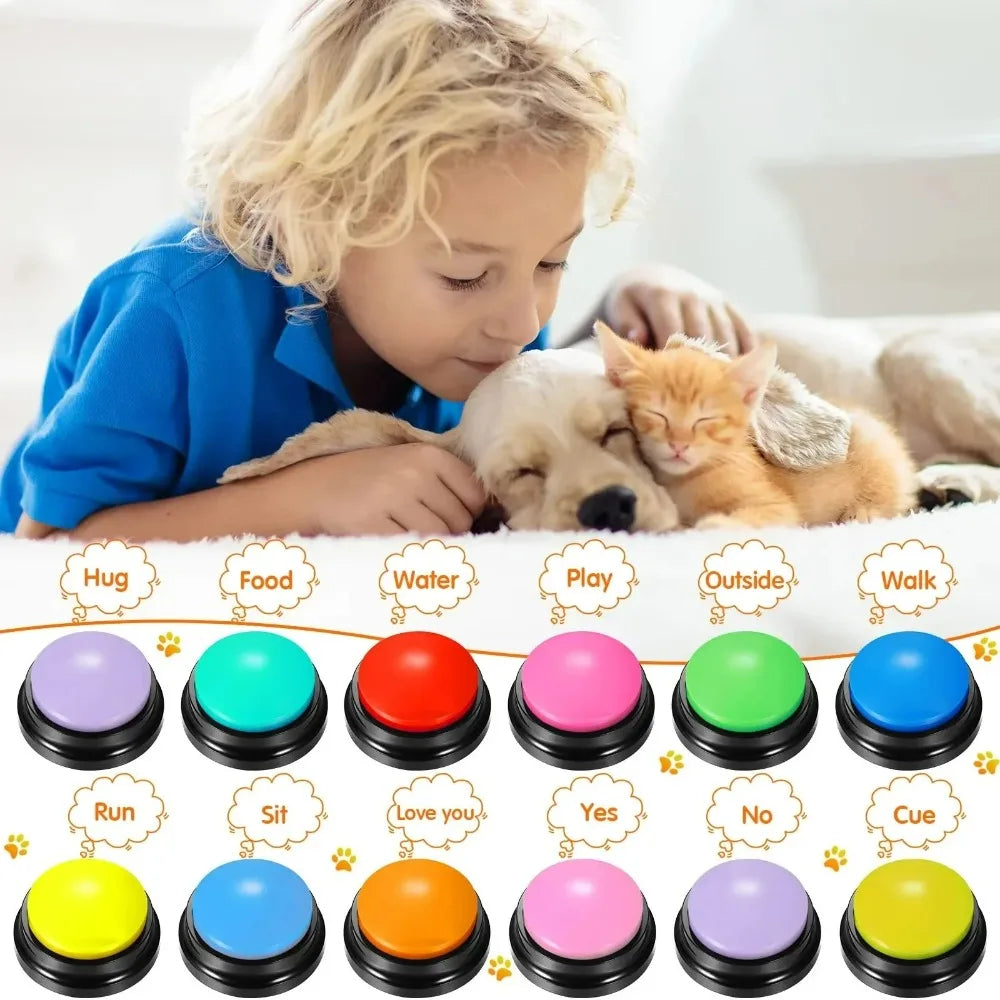 Dog communication buttons with 30-second voice recording – interactive buzzer toy for pet training and talking with dogs and cats.