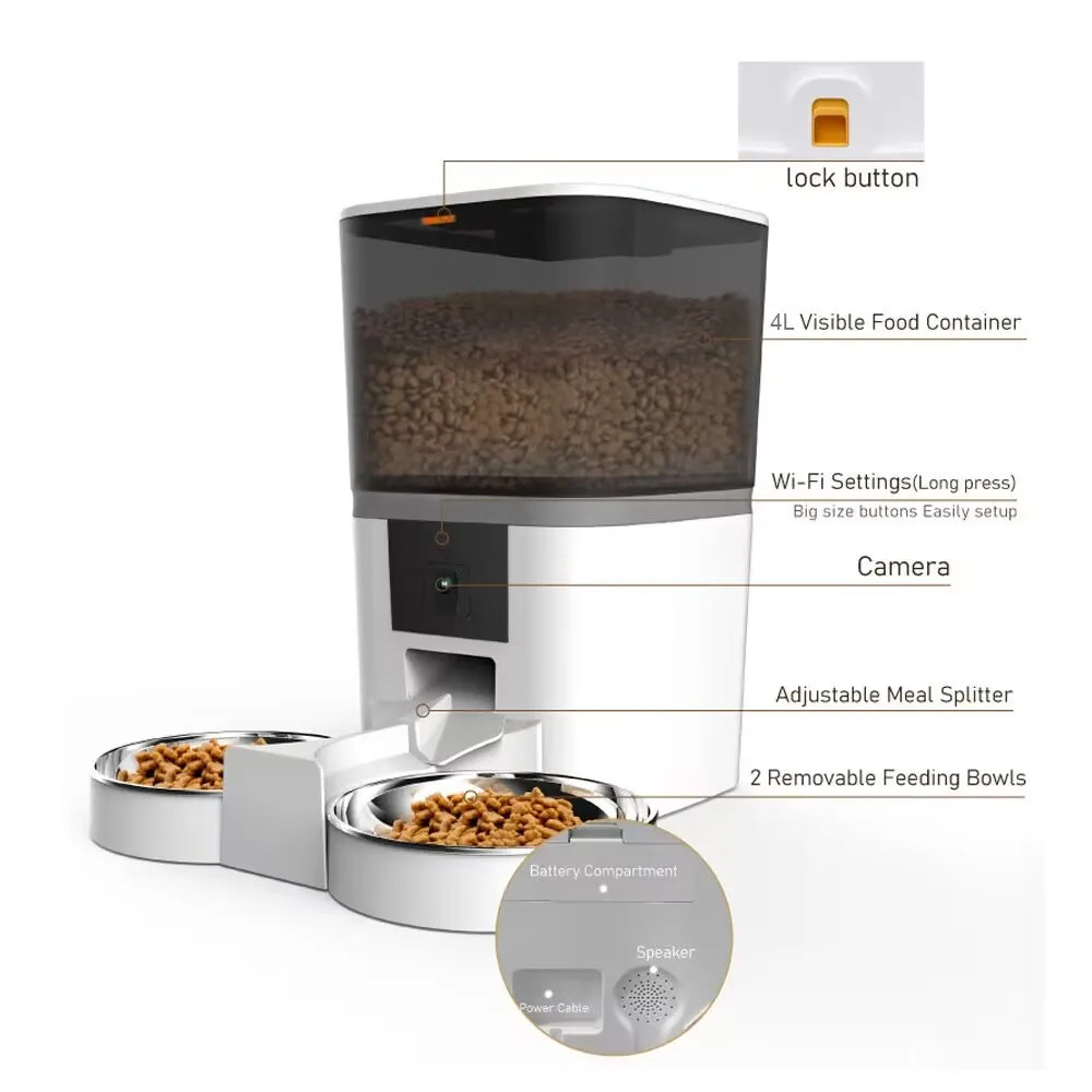 4L Automatic Pet Food Dispenser with Camera and App Control
