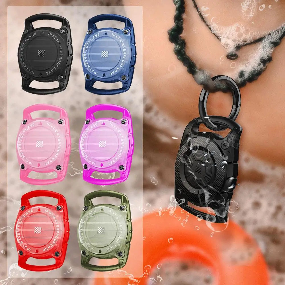 IP67 Waterproof Protective AirTag Case attached to a pet collar for GPS tracking