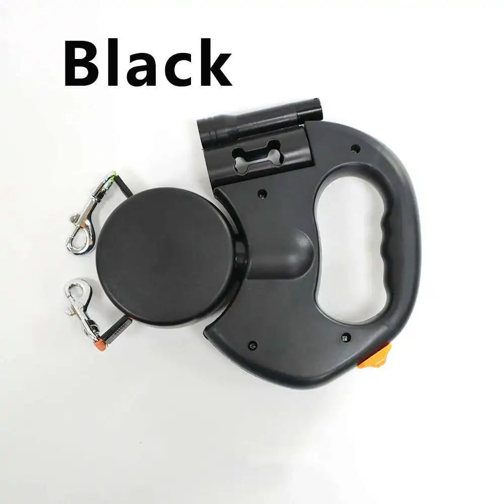 3M Dual Retractable Dog Leash with LED Flashlight & Waste Bag Holder – 360° Tangle-Free Control