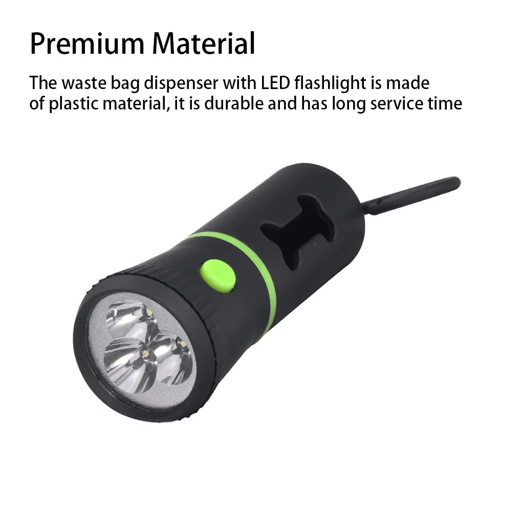 LED Flashlight Poop Bag Dispenser with Bone-Shaped Opening