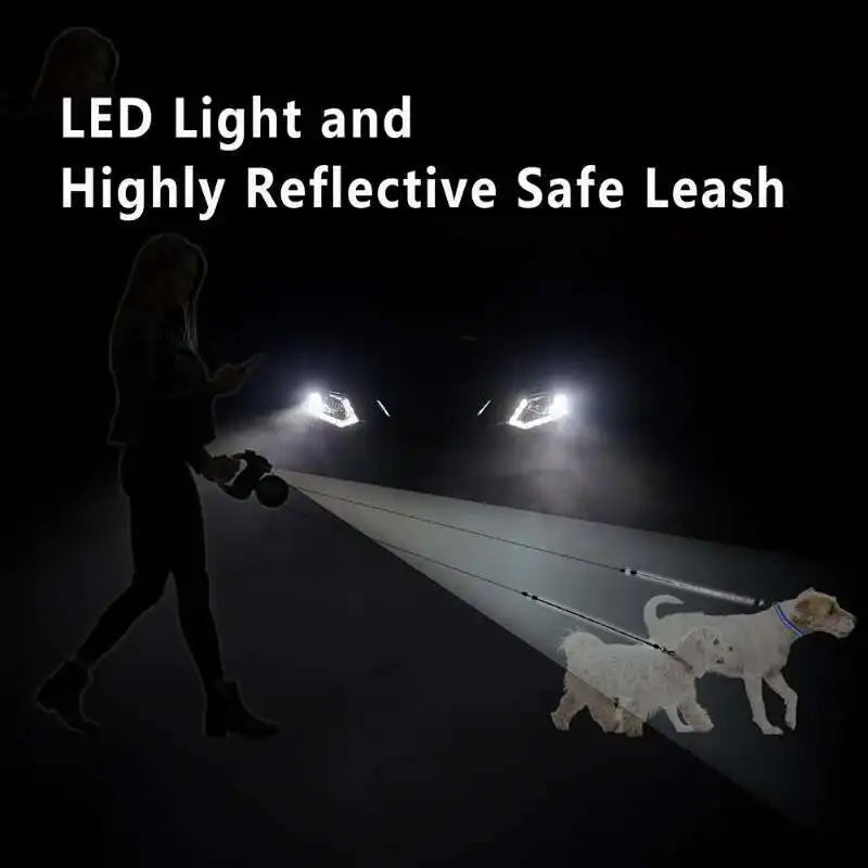3M Dual Retractable Dog Leash with LED Flashlight & Waste Bag Holder – 360° Tangle-Free Control