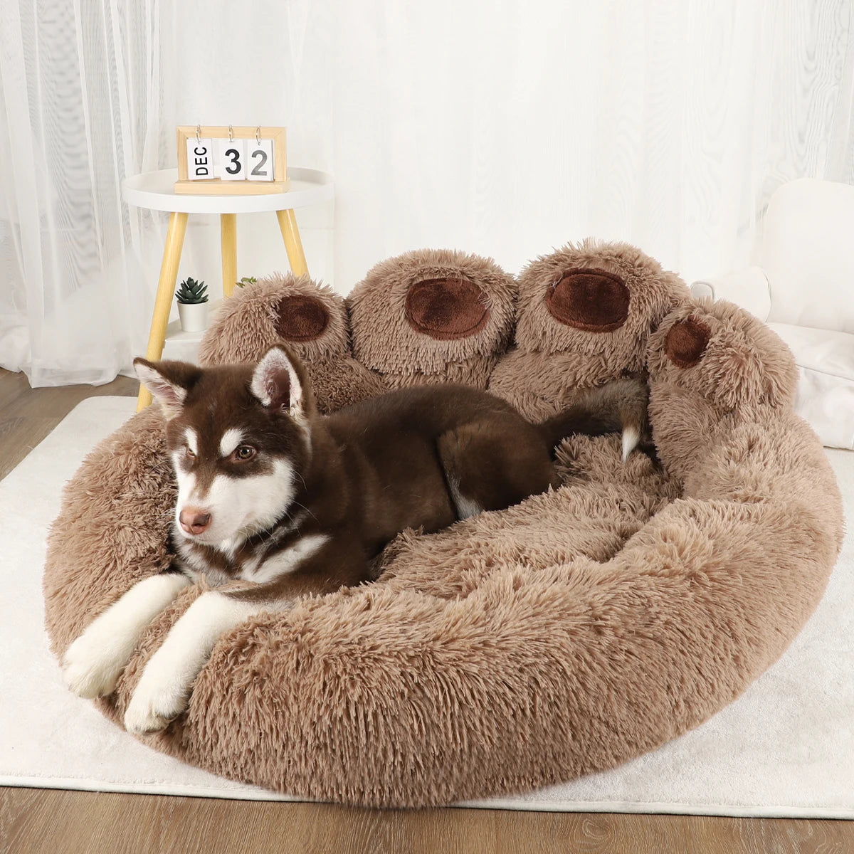 Fluffy Paw-Shaped Dog Bed for Small to Large Pets