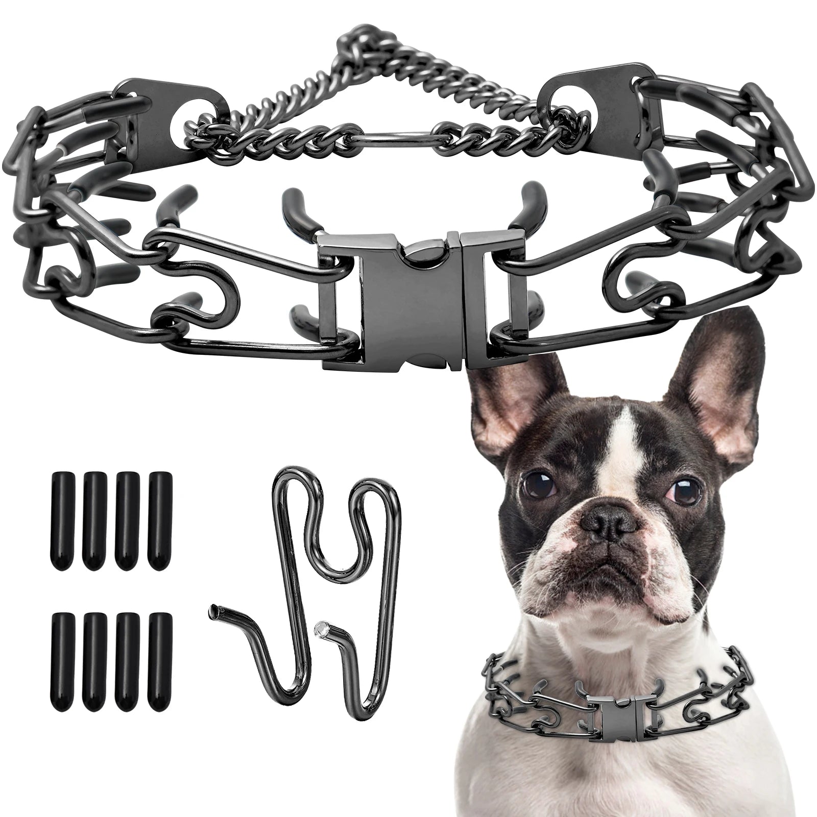 Stainless Steel Prong Pinch Dog Collar with Quick Release – Adjustable No-Pull Training Collar
