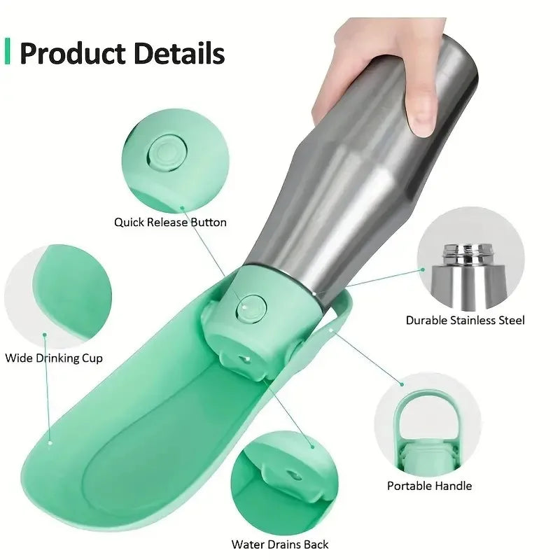 Stainless Steel 2-in-1 Dog Water Bottle and Bowl with Leakproof Insulation Design