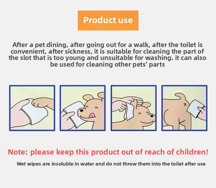 Pet-Specific Wet Wipes for Cats and Dogs – Odor-Eliminating Bottom Cleaning Wipes (100 Sheets)