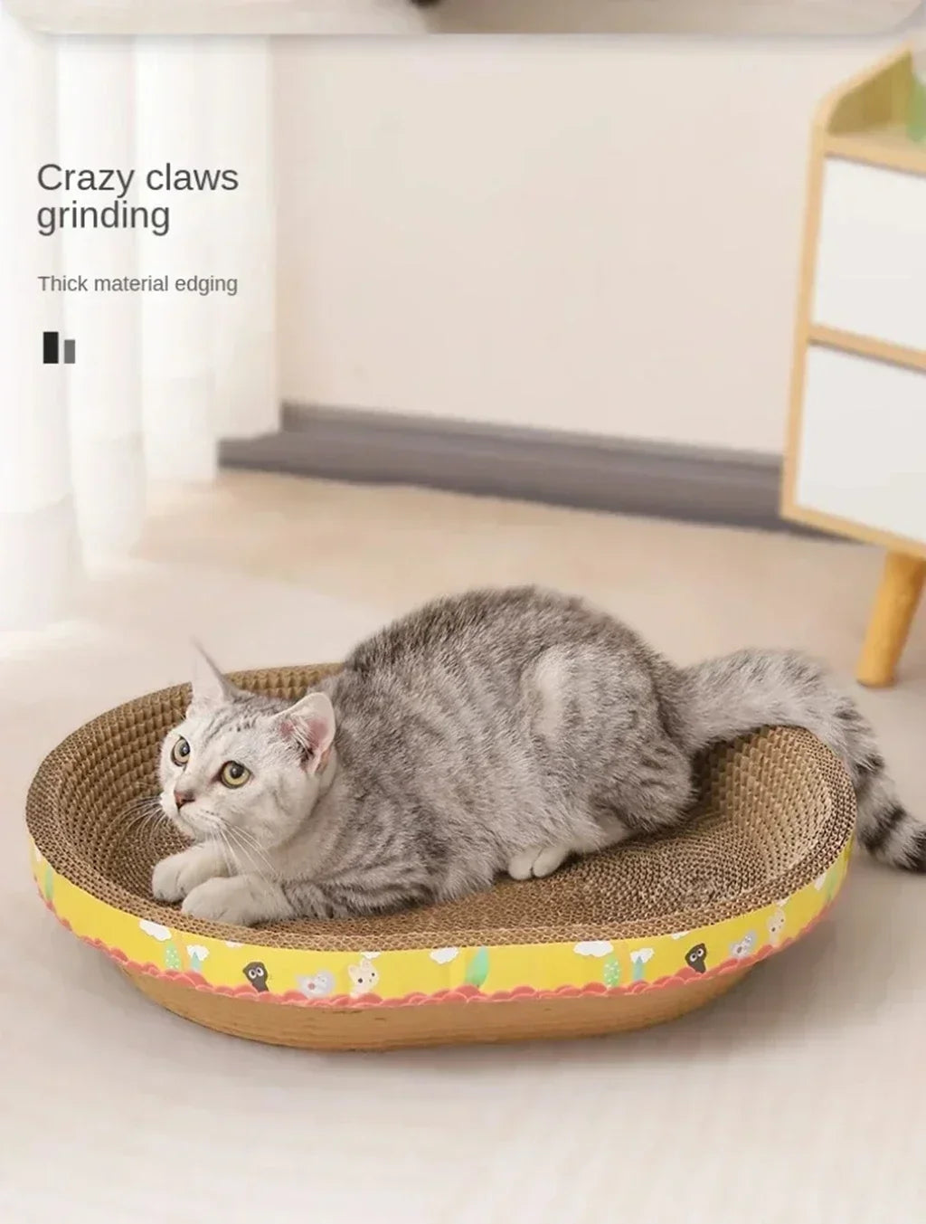 Oval Corrugated Cat Scratching Board – Claw Grinder, Bed & Toy in One