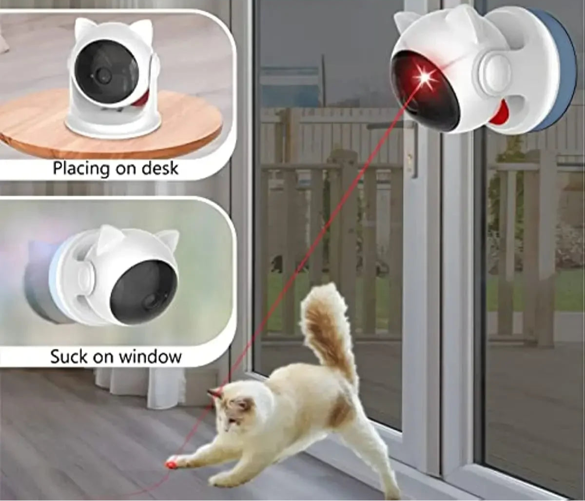 Automatic rechargeable interactive cat laser toy with 3 speeds, adjustable angles, and USB charging – ideal for cats and small dogs.