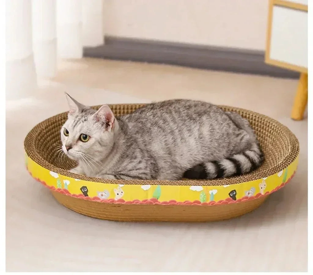 Oval Corrugated Cat Scratching Board – Claw Grinder, Bed & Toy in One