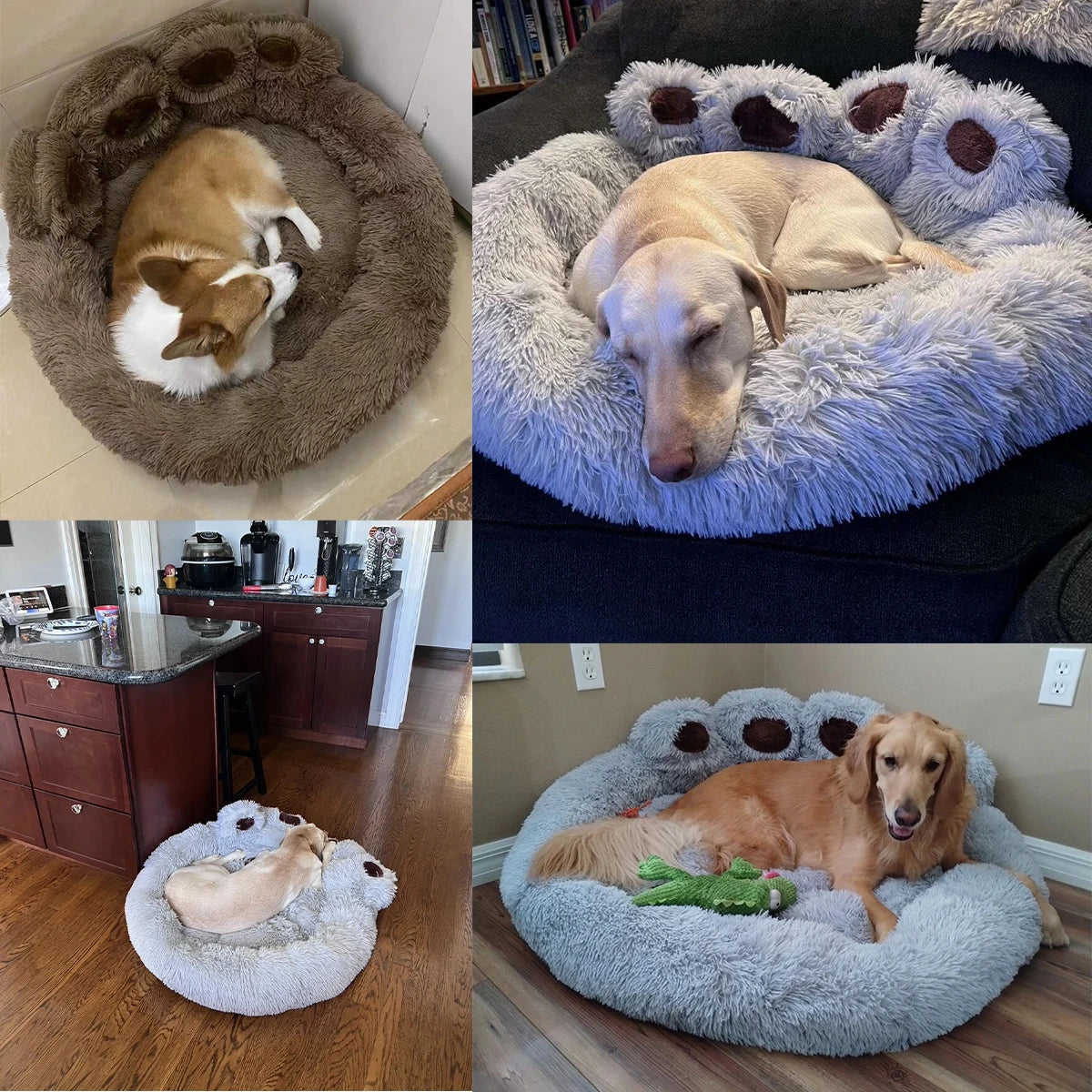 Fluffy Paw-Shaped Dog Bed for Small to Large Pets