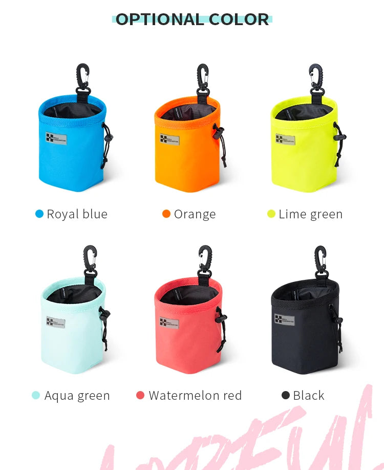 Outdoor Portable Dog Training Snack Bag for miniature breeds with clip-on design, quick-access treat pouch, and leash attachment.