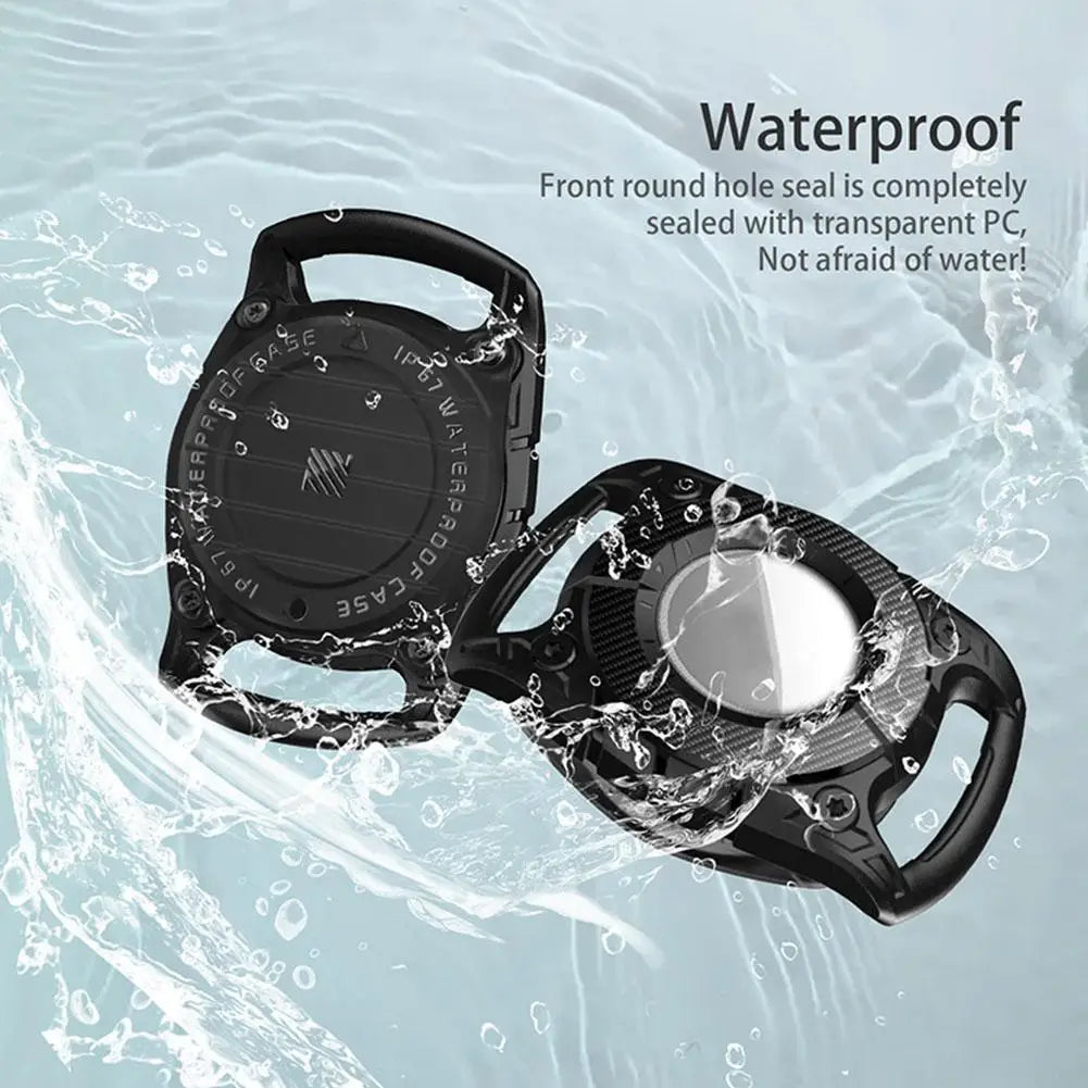 IP67 Waterproof Protective AirTag Case attached to a pet collar for GPS tracking