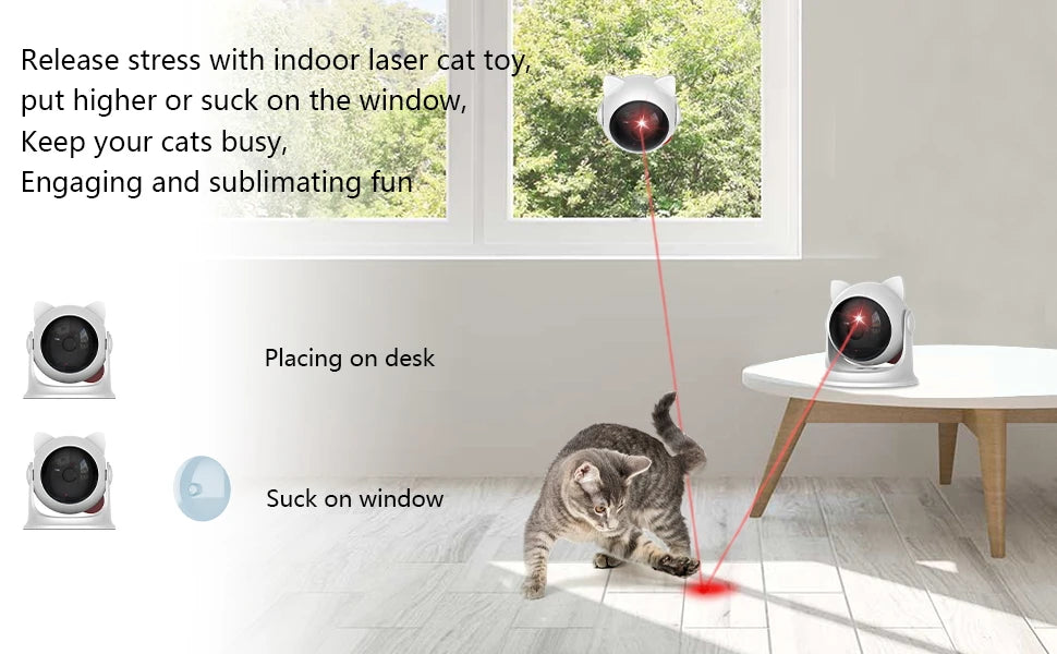 Automatic rechargeable interactive cat laser toy with 3 speeds, adjustable angles, and USB charging – ideal for cats and small dogs.