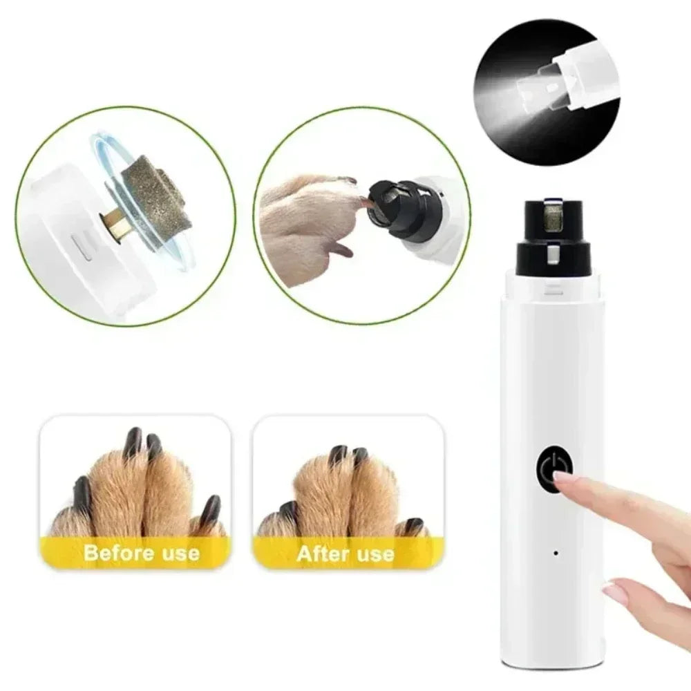 Rechargeable electric pet nail grinder with USB – Safe grooming clipper tool for trimming dog and cat nails at home.