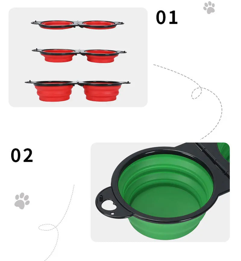 Collapsible Double Pet Bowl – Portable, Foldable & Perfect for Travel
