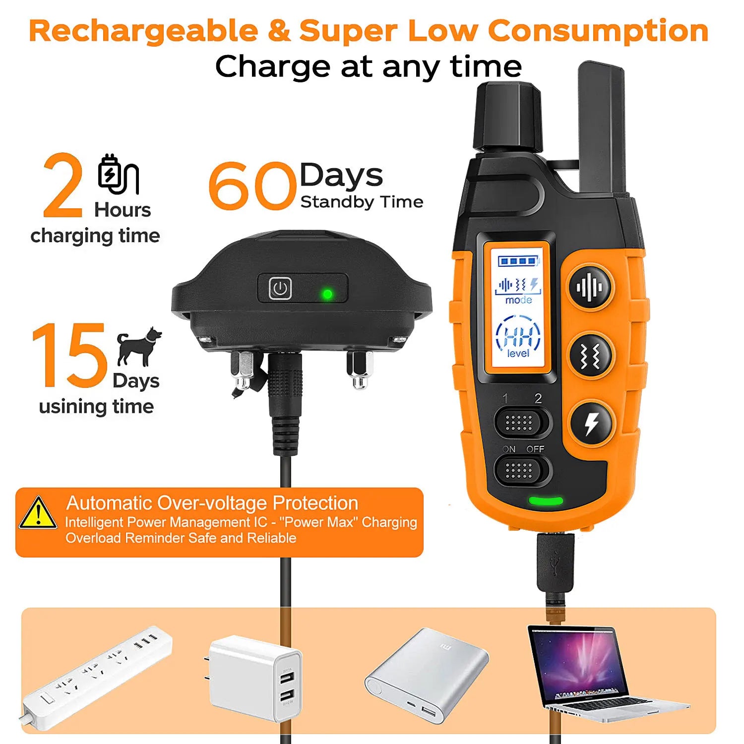 3300FT waterproof rechargeable dog training collar with remote, featuring beep, vibration, and shock modes for small, medium, and large dogs.