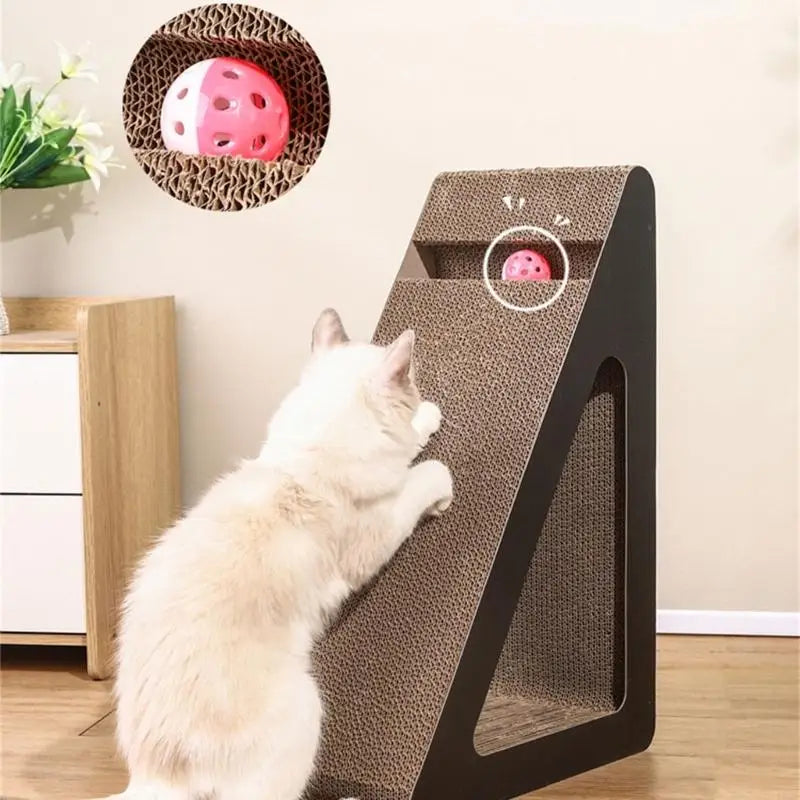 Triangular Cat Scratcher with Rotating Ball – Multiuse Claw Board for Play, Exercise & Rest