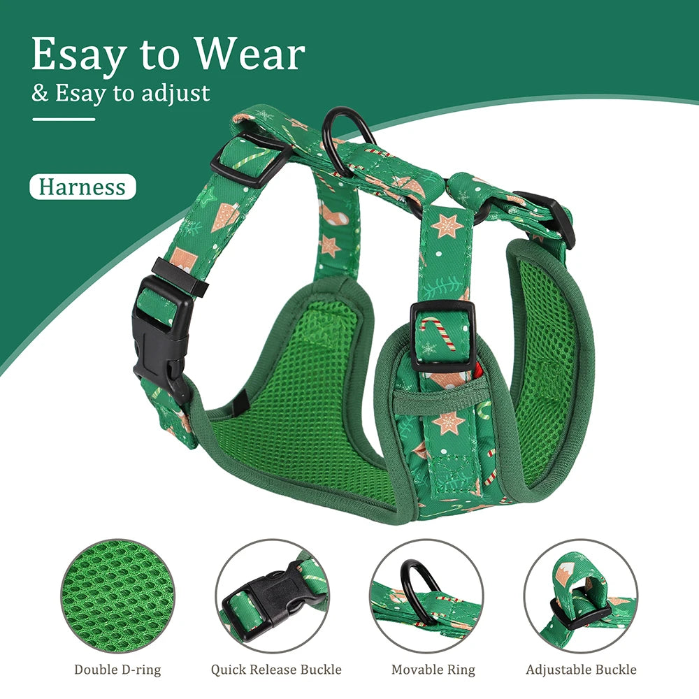 Christmas Dog Walking Set – Breathable Festive Harness, Collar & Leash