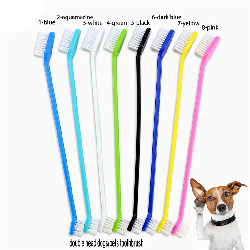 Dual-Ended Pet Toothbrush with Large & Small Heads for Thorough Oral Hygiene
