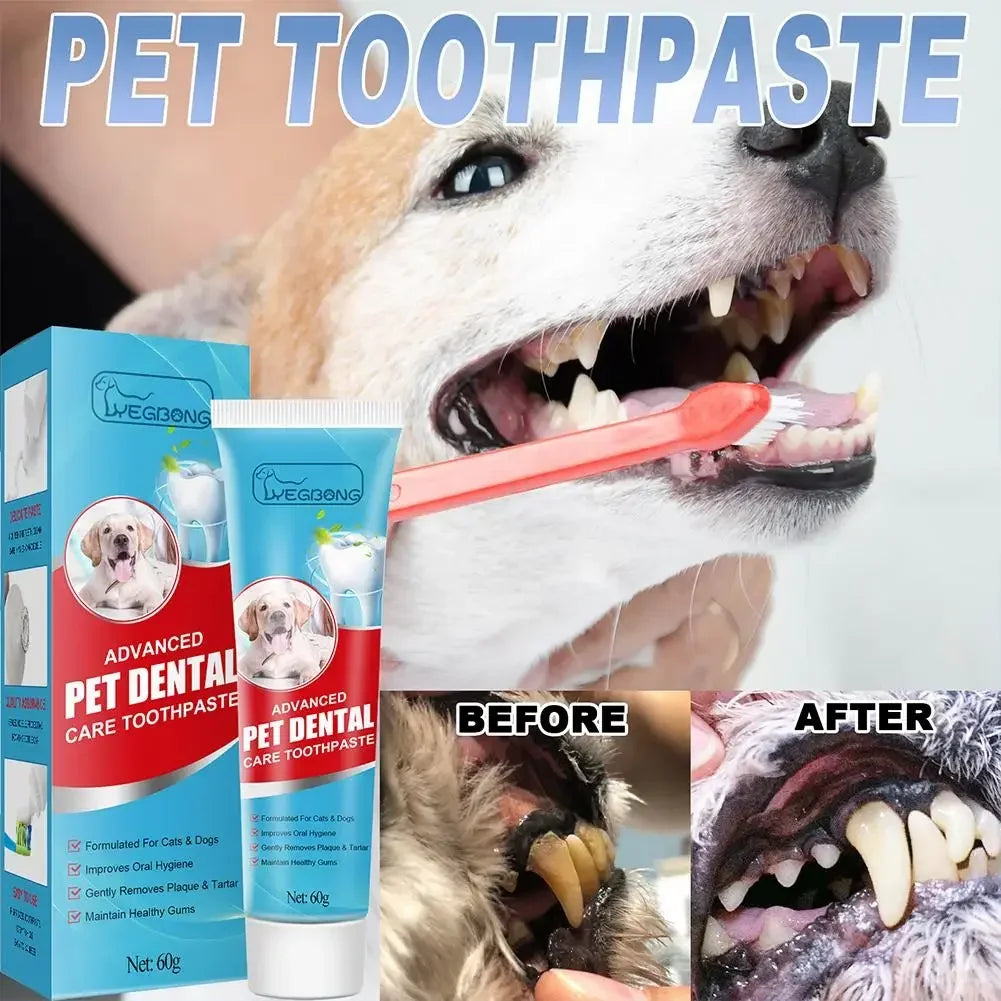 Edible pet toothpaste for cats and dogs in a tube, safe for daily use, with enzymatic formula and no-rinse application for fresh breath and clean teeth.