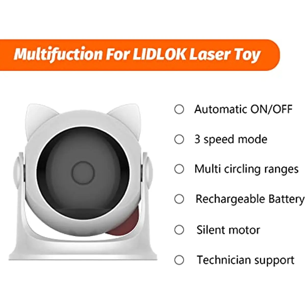 Automatic rechargeable interactive cat laser toy with 3 speeds, adjustable angles, and USB charging – ideal for cats and small dogs.