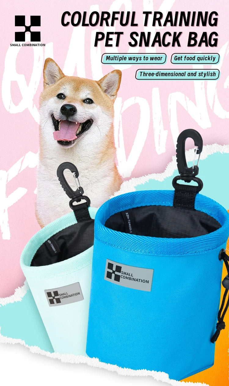 Outdoor Portable Dog Training Snack Bag for miniature breeds with clip-on design, quick-access treat pouch, and leash attachment.