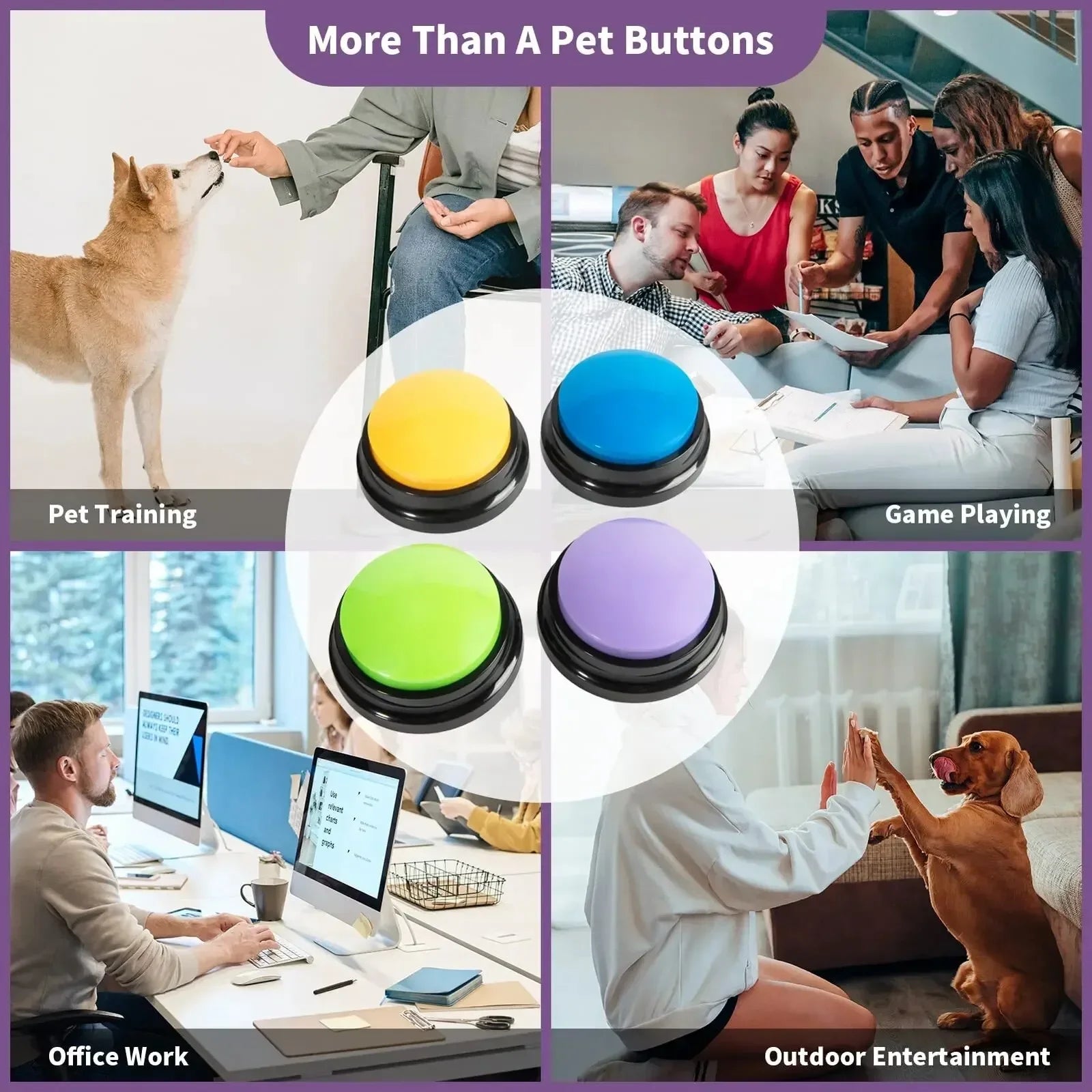 Dog communication buttons with 30-second voice recording – interactive buzzer toy for pet training and talking with dogs and cats.