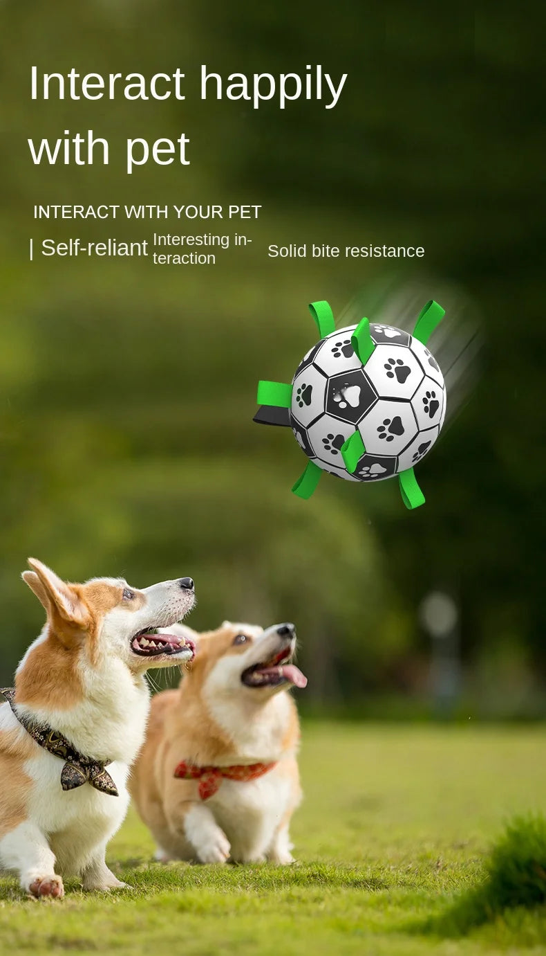 Interactive Soccer Ball Toy for Dogs – Lightweight with Nylon Ribbons for Tug Play