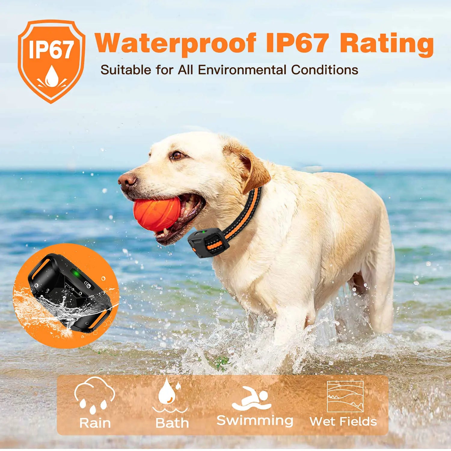 3300FT waterproof rechargeable dog training collar with remote, featuring beep, vibration, and shock modes for small, medium, and large dogs.