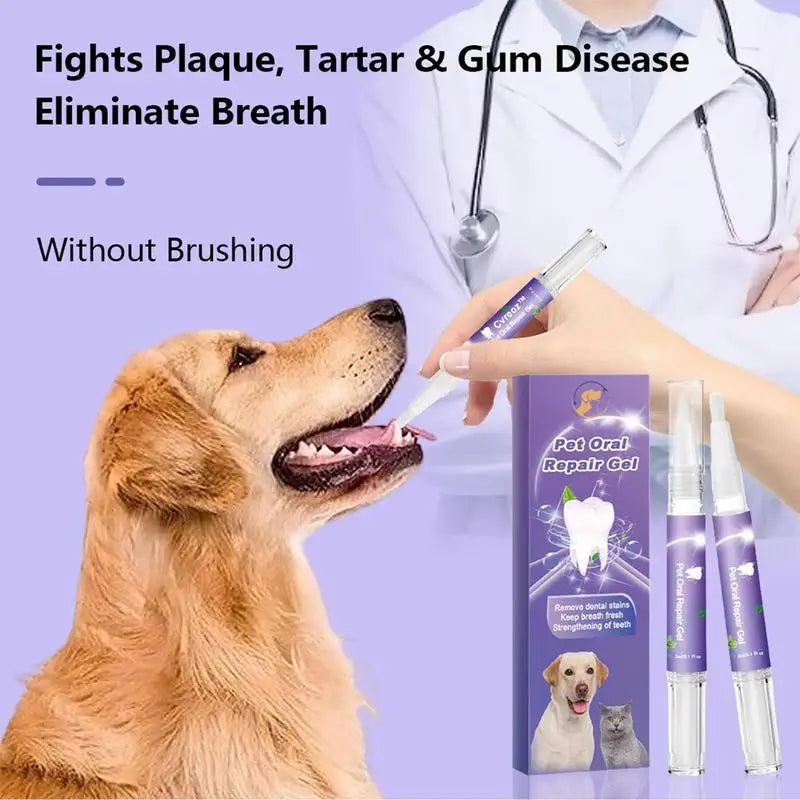 Natural pet oral repair gel toothpaste for dogs and cats with no-brush application, helps clean teeth, freshen breath, and repair gums.