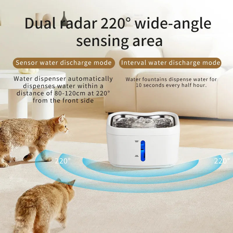 2.5L Wireless Pet Water Fountain with Dual Sensor and Long-Lasting Battery