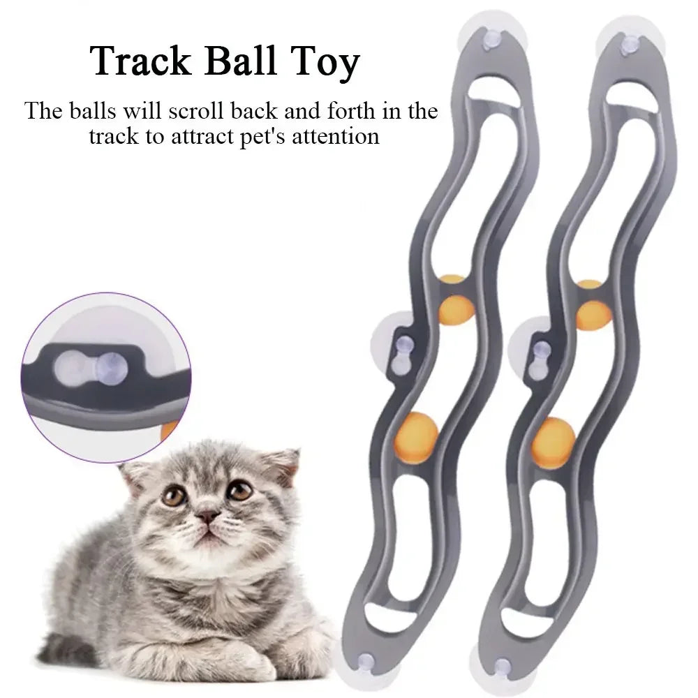 Curved Wall-Mounted Cat Track Toy – with Suction Cups & Ping Pong Balls