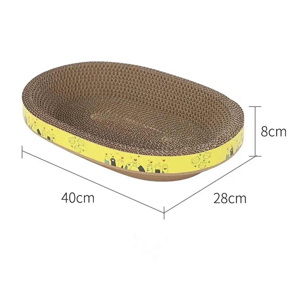 Oval Corrugated Cat Scratching Board – Claw Grinder, Bed & Toy in One