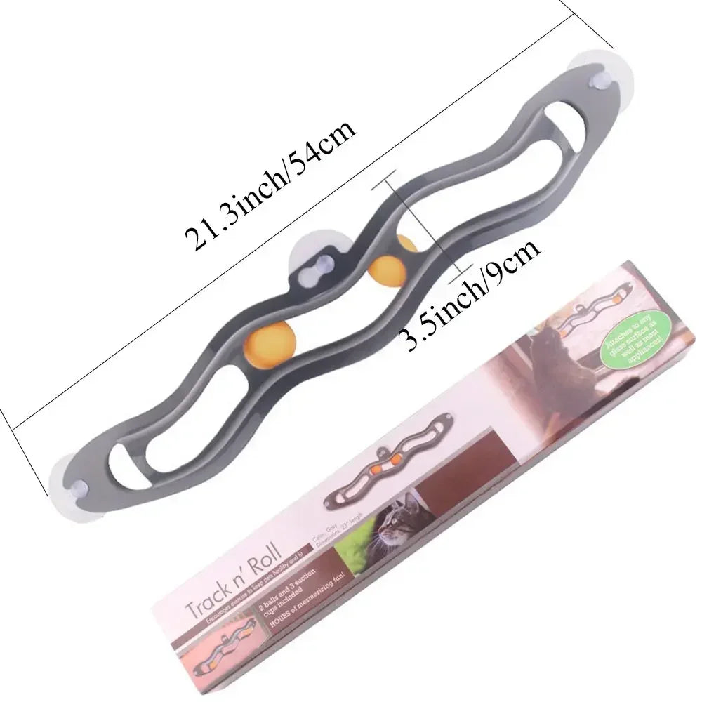 Curved Wall-Mounted Cat Track Toy – with Suction Cups & Ping Pong Balls