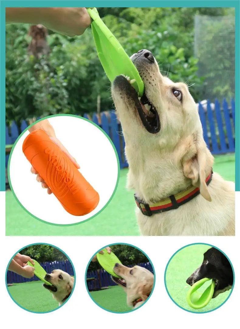 Durable bite-resistant flying disc dog toy for aggressive chewers, soft and elastic for outdoor play