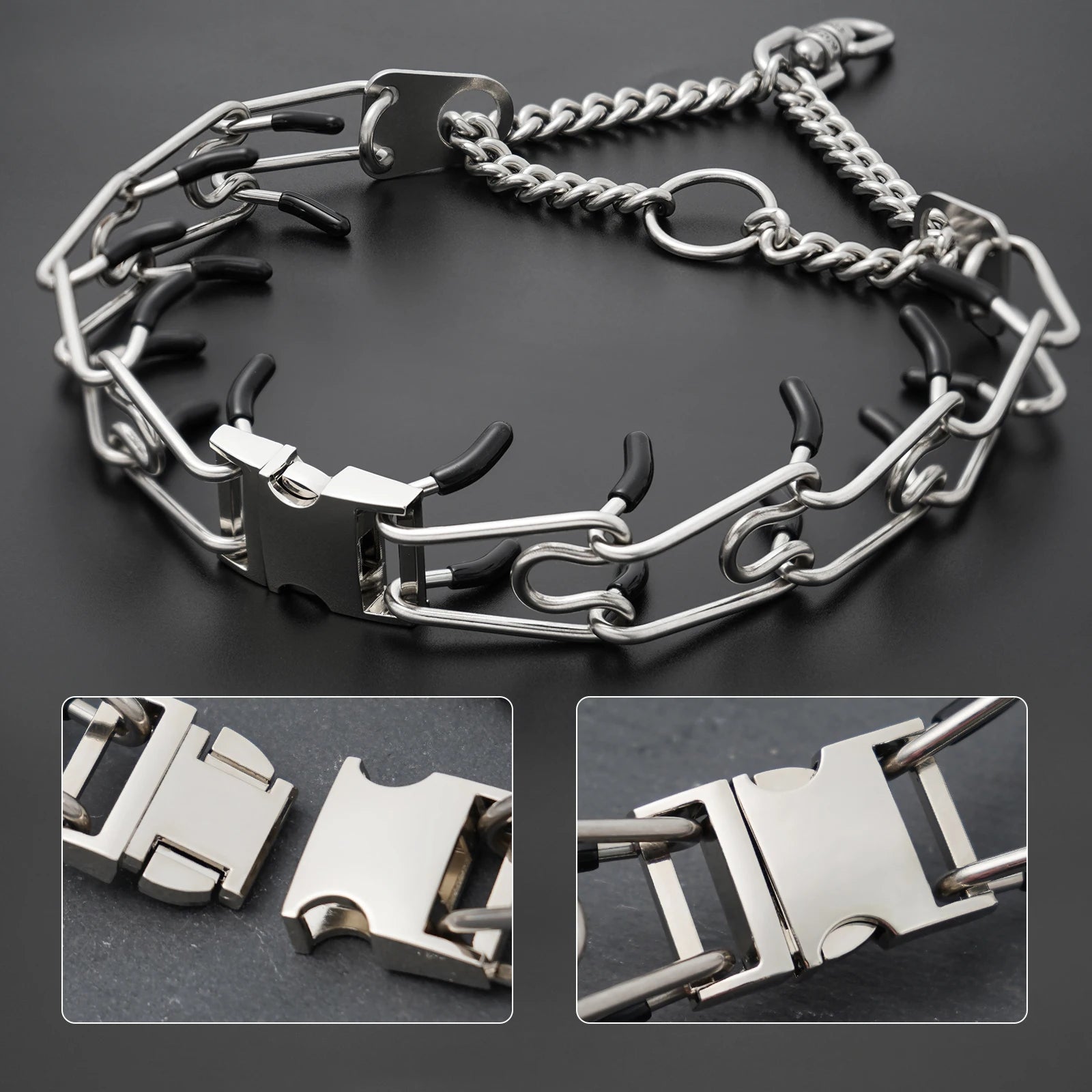 Stainless Steel Prong Pinch Dog Collar with Quick Release – Adjustable No-Pull Training Collar