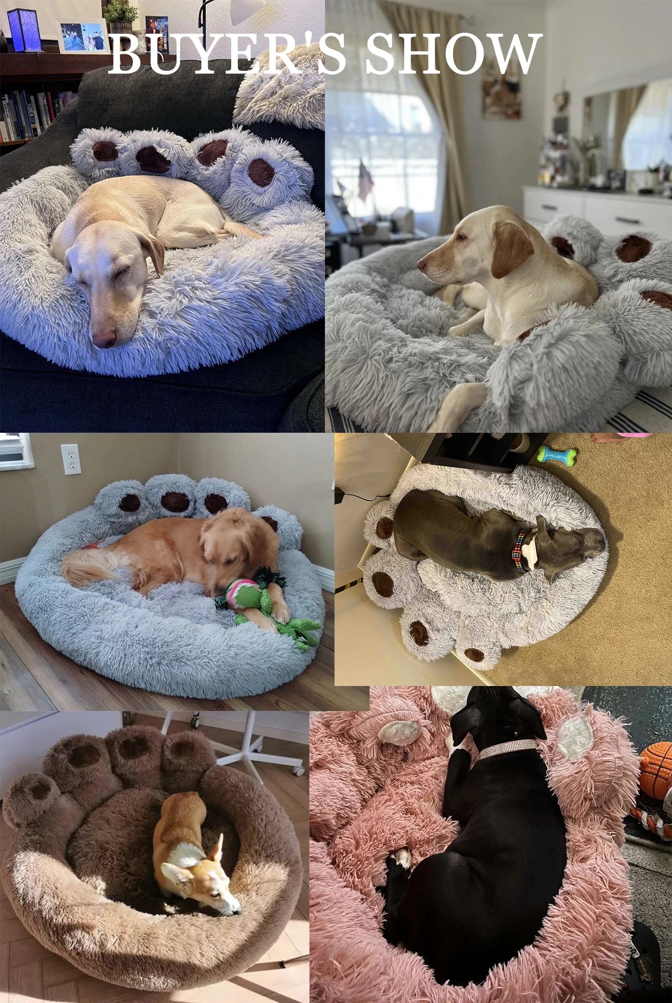 Fluffy Paw-Shaped Dog Bed for Small to Large Pets