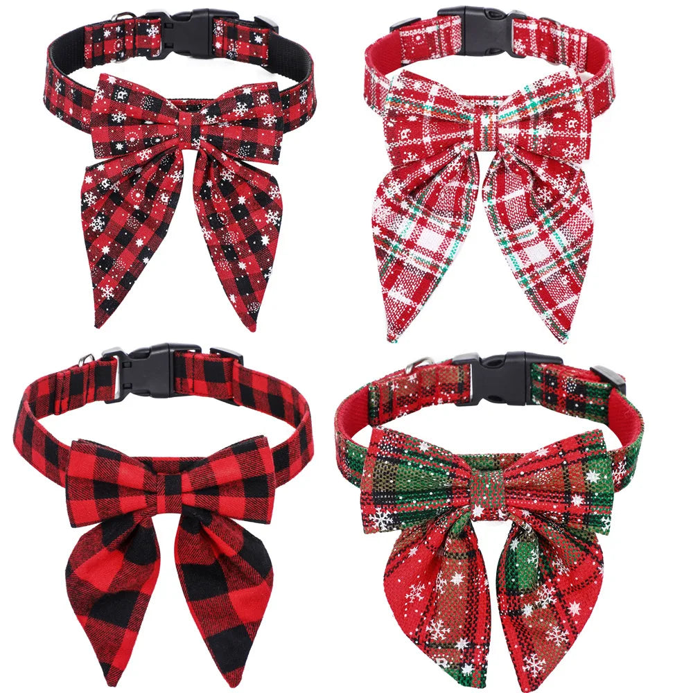Christmas Dog Collar with Festive Bow – Adjustable & Safe