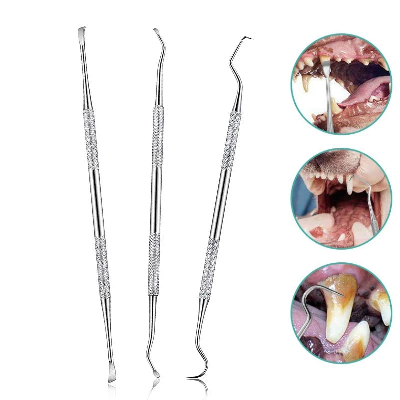 3-Piece Stainless Steel Pet Tooth Cleaning Set – Effective Tartar Removal