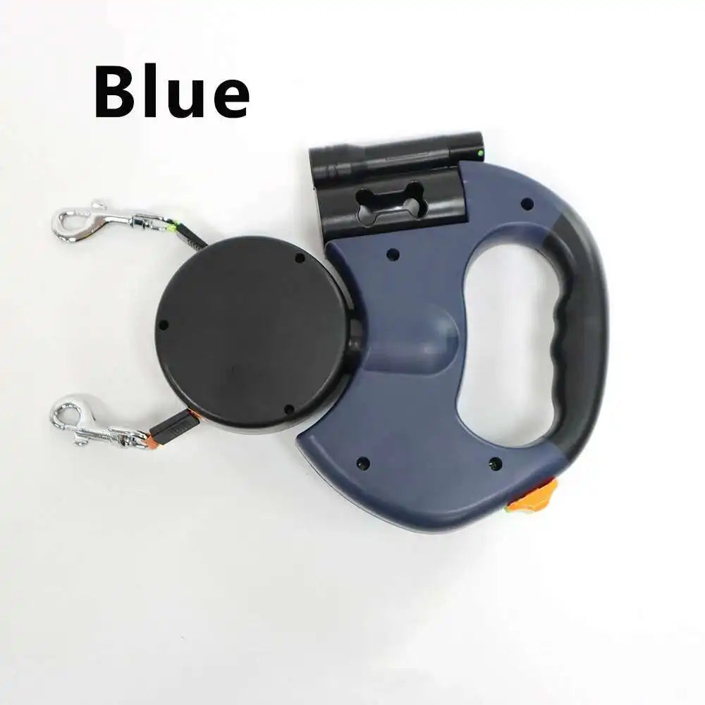 3M Dual Retractable Dog Leash with LED Flashlight & Waste Bag Holder – 360° Tangle-Free Control