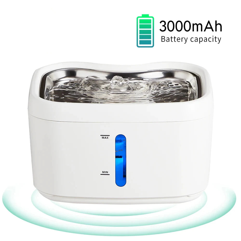 2.5L Wireless Pet Water Fountain with Dual Sensor and Long-Lasting Battery
