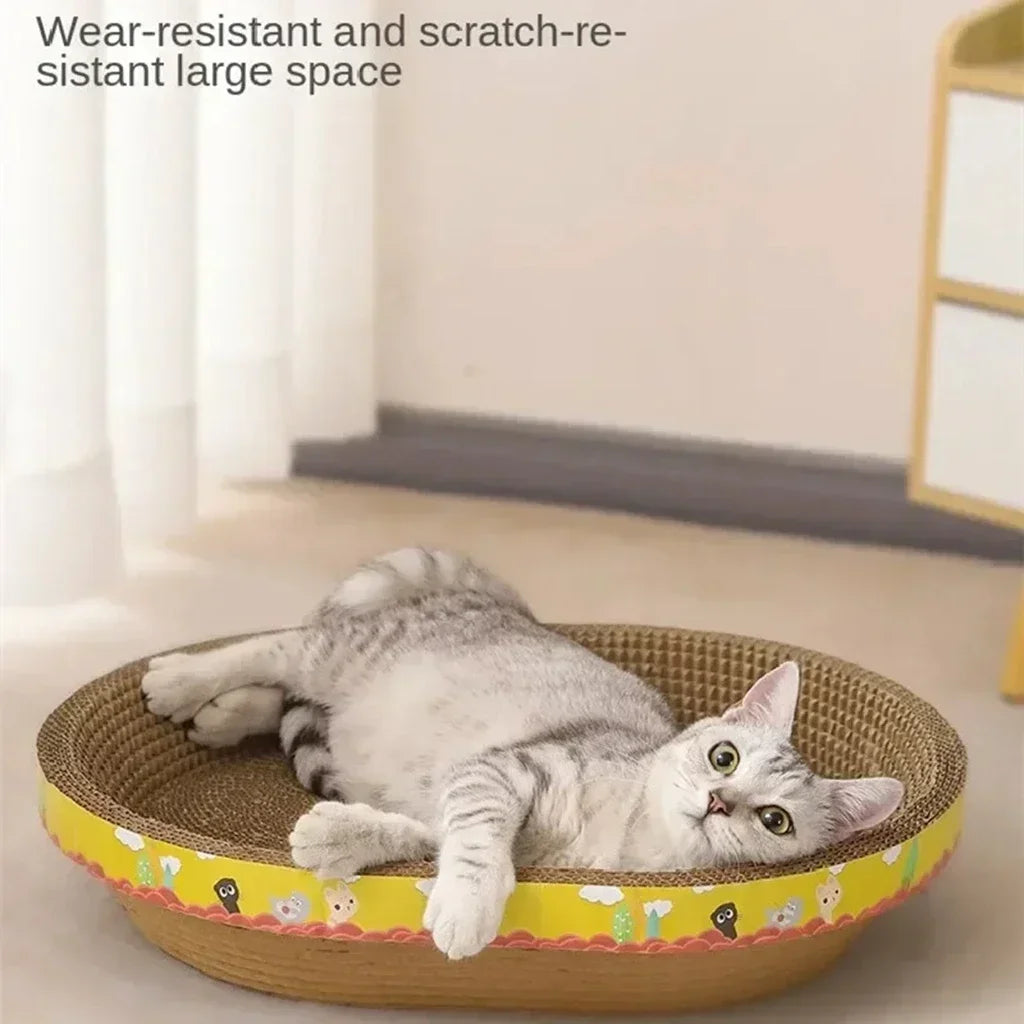 Oval Corrugated Cat Scratching Board – Claw Grinder, Bed & Toy in One