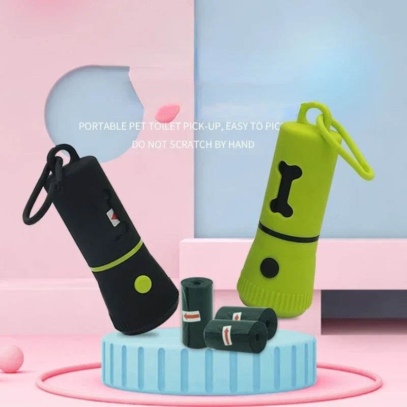 LED Flashlight Poop Bag Dispenser with Bone-Shaped Opening
