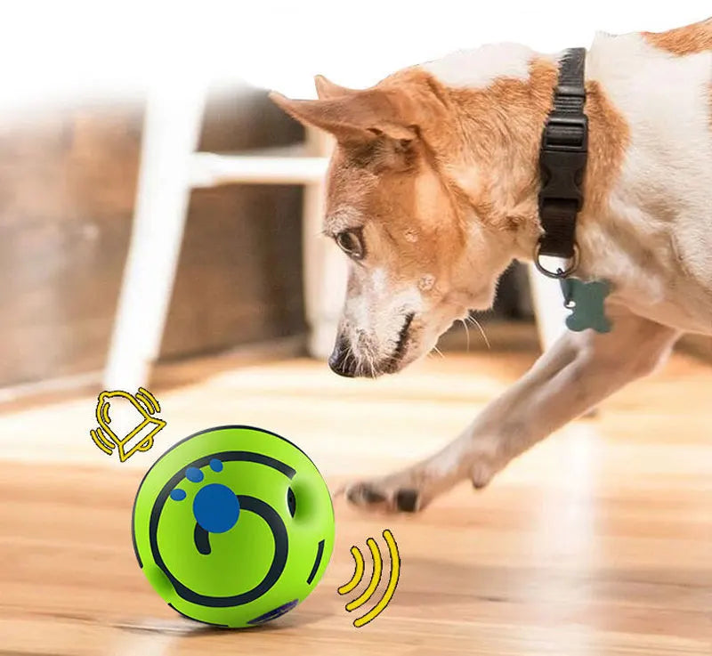 Interactive wobble wag giggle ball dog toy producing fun squeaky sounds without batteries