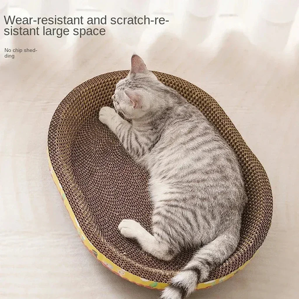 Oval Corrugated Cat Scratching Board – Claw Grinder, Bed & Toy in One