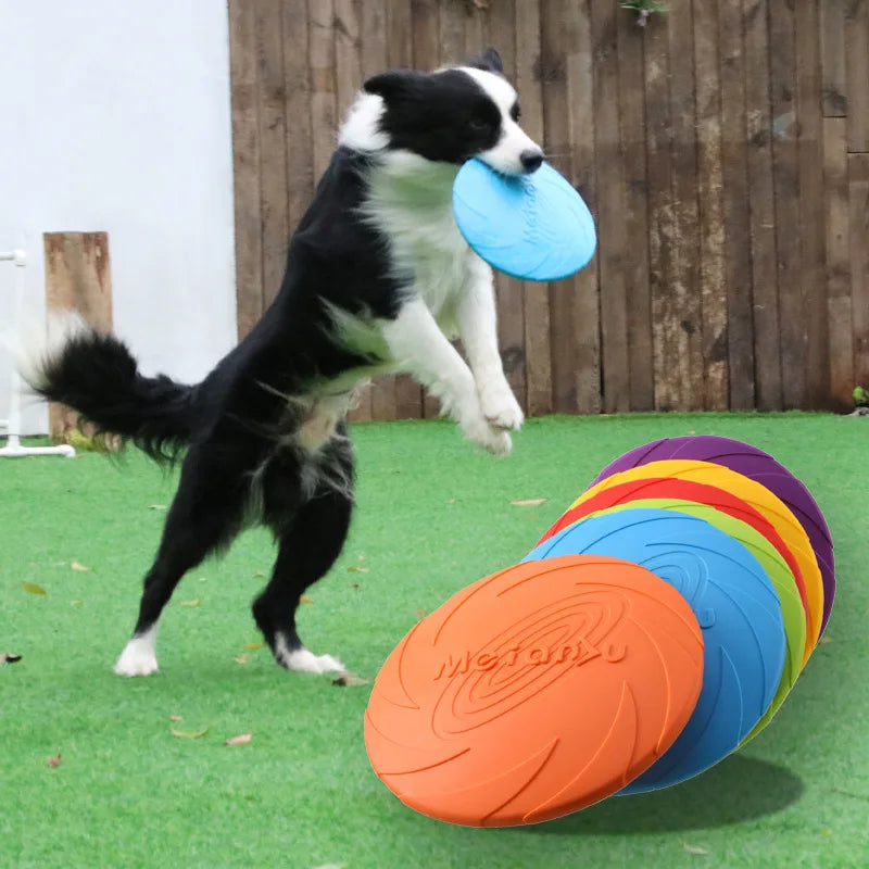 Durable bite-resistant flying disc dog toy for aggressive chewers, soft and elastic for outdoor play