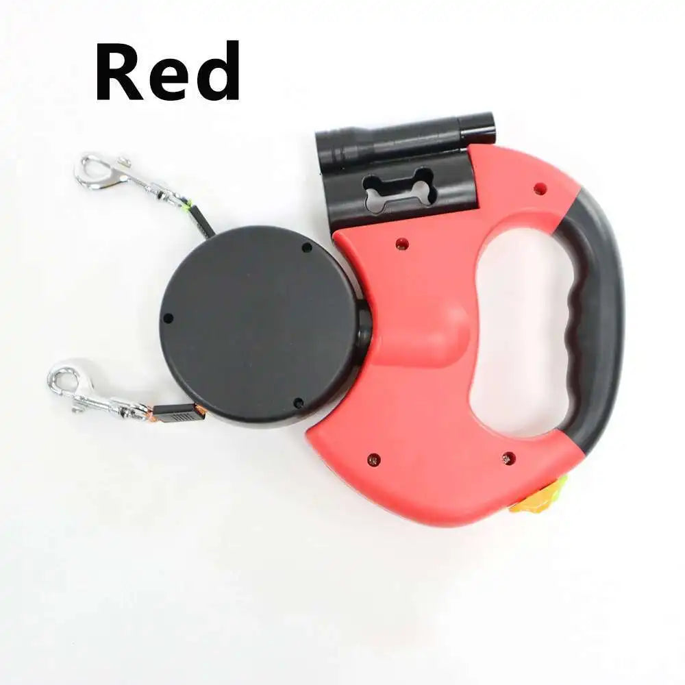 3M Dual Retractable Dog Leash with LED Flashlight & Waste Bag Holder – 360° Tangle-Free Control