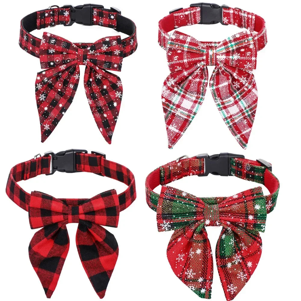 Christmas Dog Collar with Festive Bow – Adjustable & Safe